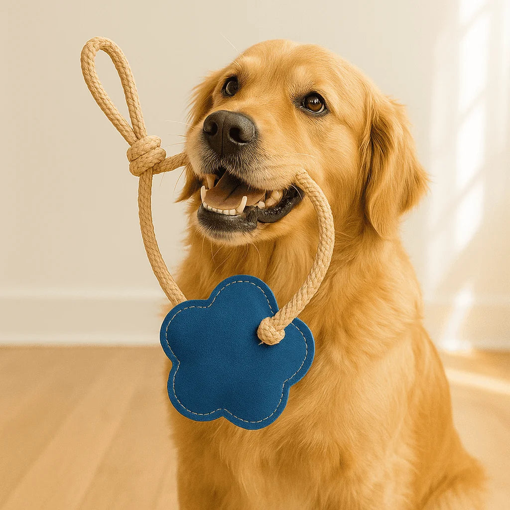 Flower Suede and Rope Chew Toy for Dogs, Blue Floral, 1-Piece