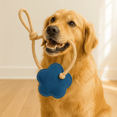 Flower Suede and Rope Chew Toy for Dogs, Blue Floral, 1-Piece