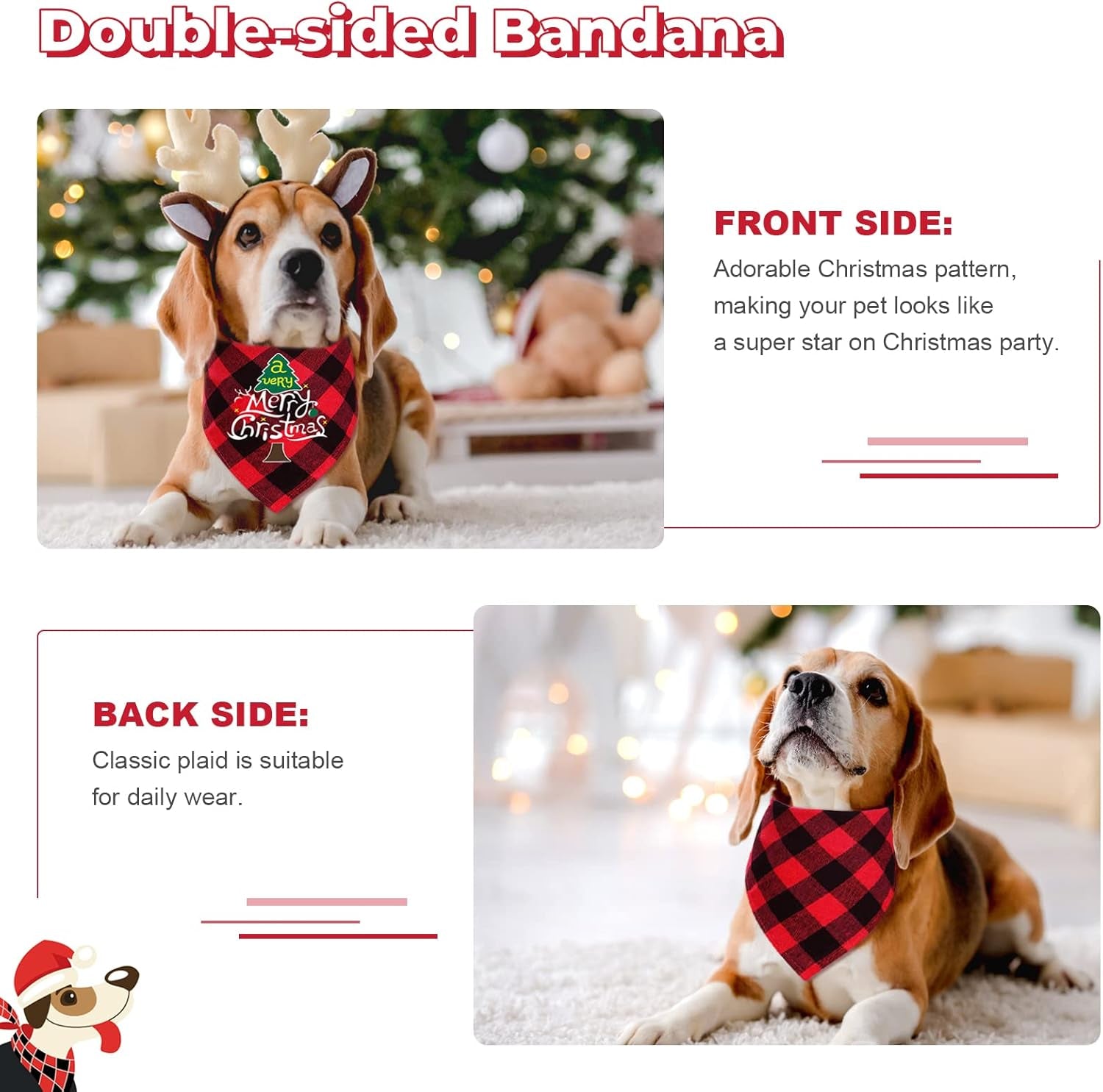 2 Pack Dog Christmas Bandana, Classic Plaid Pet Scarf Triangle Bibs Kerchief Bulk, Merry Christmas Pet Bandana Xmas Costume Accessories for Puppy Small Medium Large Dogs Cats Outfit