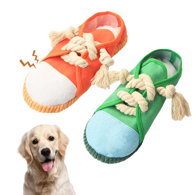 2PCS Durable Dog Shoe Toys, Interactive Squeaky Chew Shoes Toy for Puppy, Orange and Green