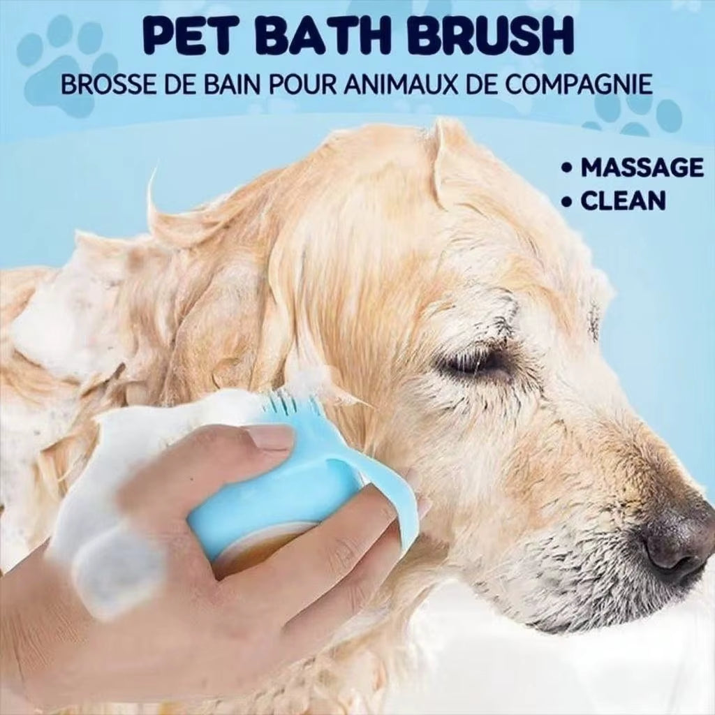 Silicone Soft Rubber Pet Massage Shower Brush with Builtin Shampoo Storage Self Cleaning Detangling for Dogs Cats Grooming Brush