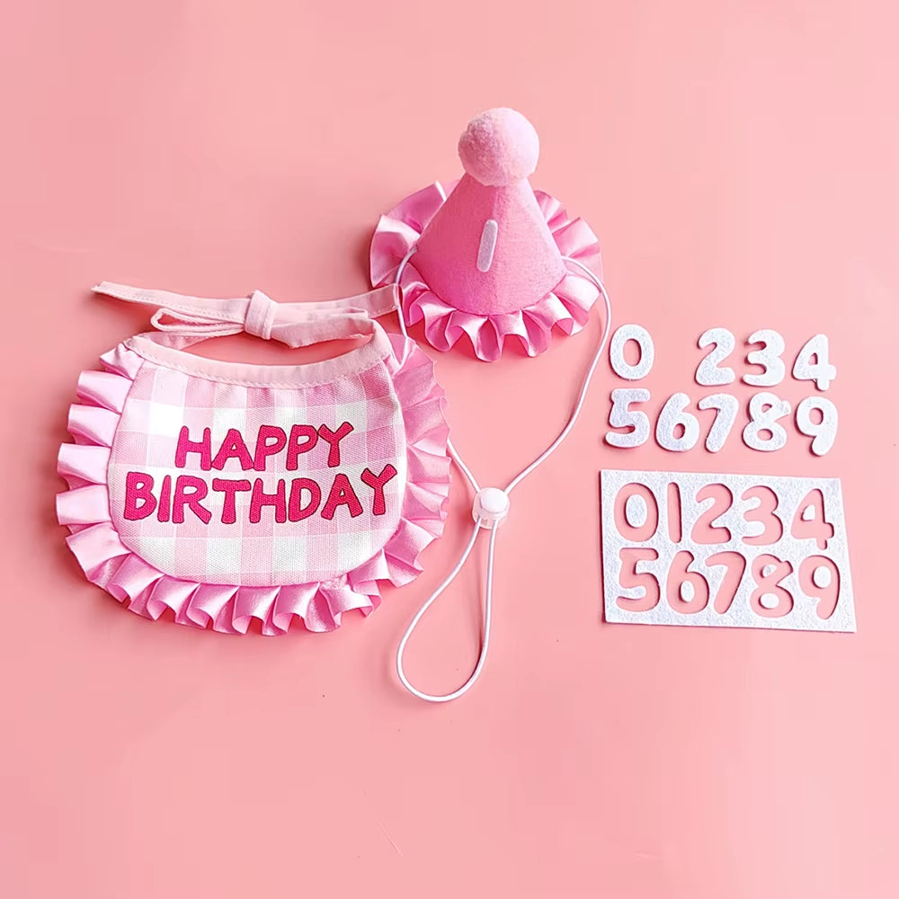Pet Birthday Cute Props Headwear Caps Bibs Saliva Towel Hat Cat Dog Birthday Costume Pets Accessories Decoration Supplies