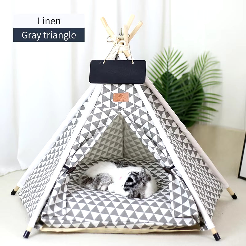 Pet Teepee Tent for Cats and Dogs Portable Removable Washable Dog House Indoor Puppies House with Cushion and Blackboard Cat Bed