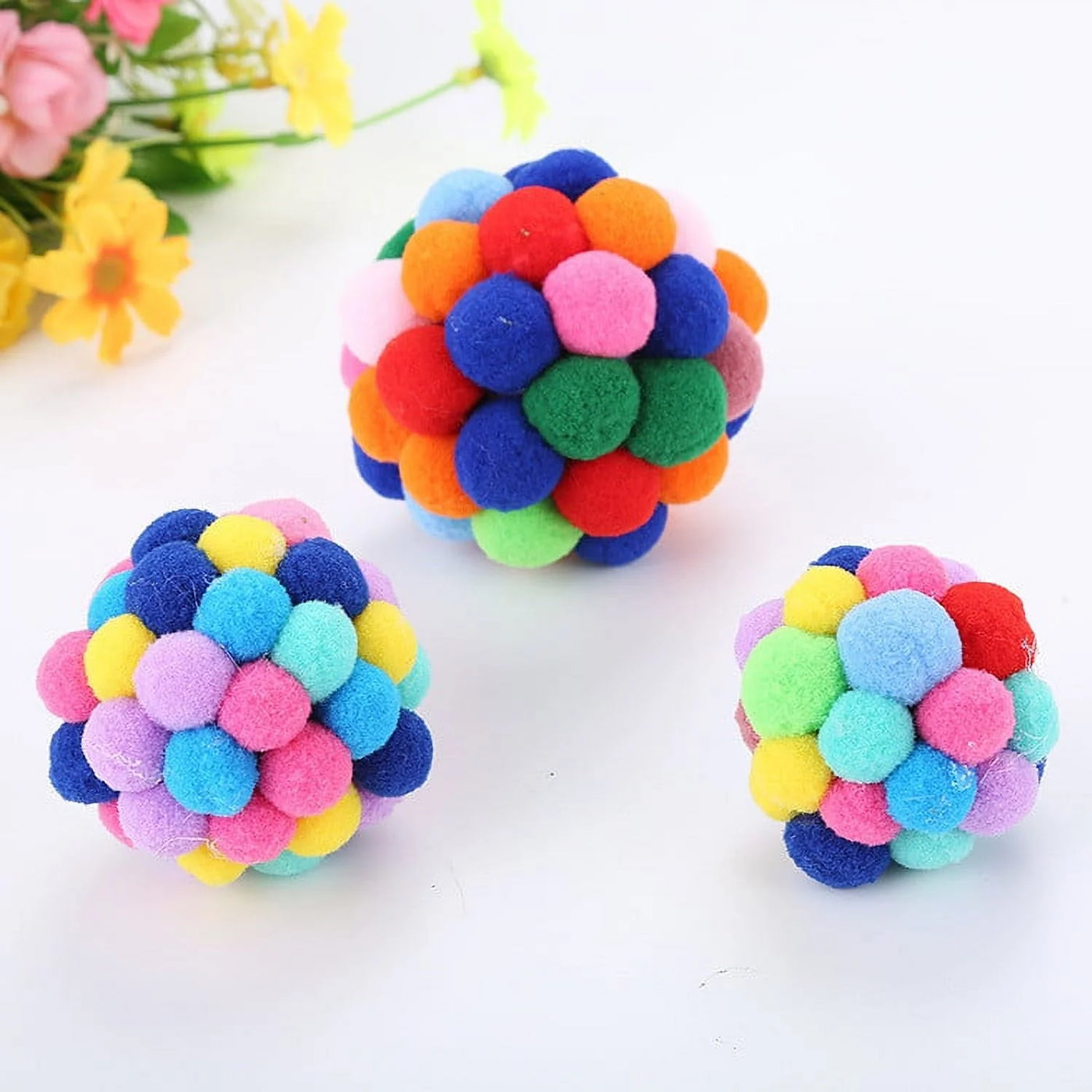 Cat Toys Ball Handmade Colorful Plush Bouncy Ball with Catnip Interactive Bell Toys for Cats Kitten Training Playing Chewing