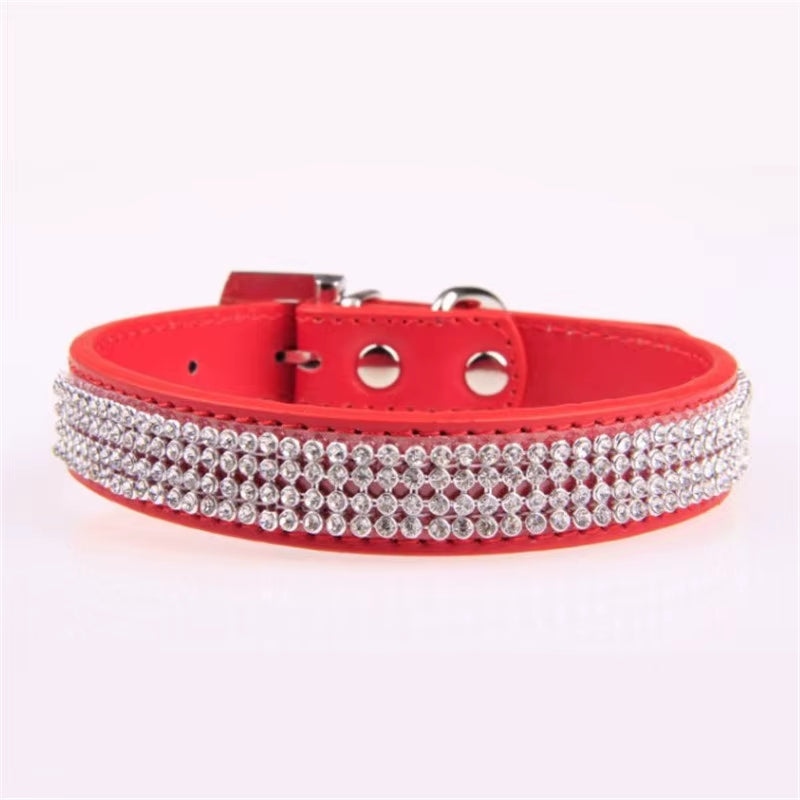 Bling Rhinestone PU Leather Crystal Diamond Puppy Collar Pet Dog Collars Pets Supplies Dog Accessories