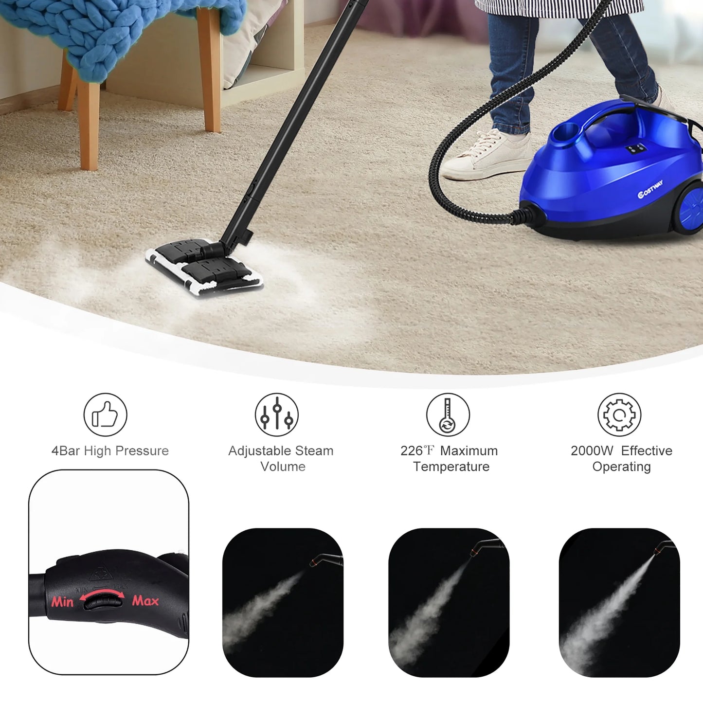 2000W Heavy Duty Steam Cleaner Mop Multi-Purpose W/19 Accessories Blue