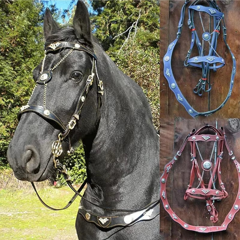EquiElite™ PU Leather Horse Halter & Lead Rope Set – Premium Comfort,l
