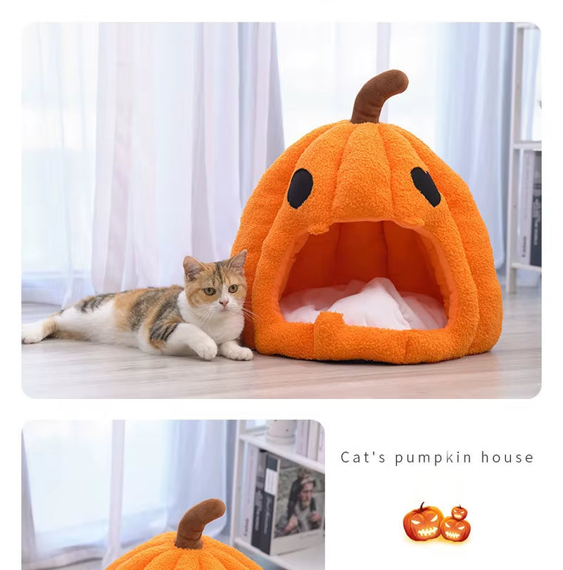 Halloween Pumpkin Cat House Autumn and Winter Warm Cat House Bed Cat and Dog House Pet Halloween Pet Mat