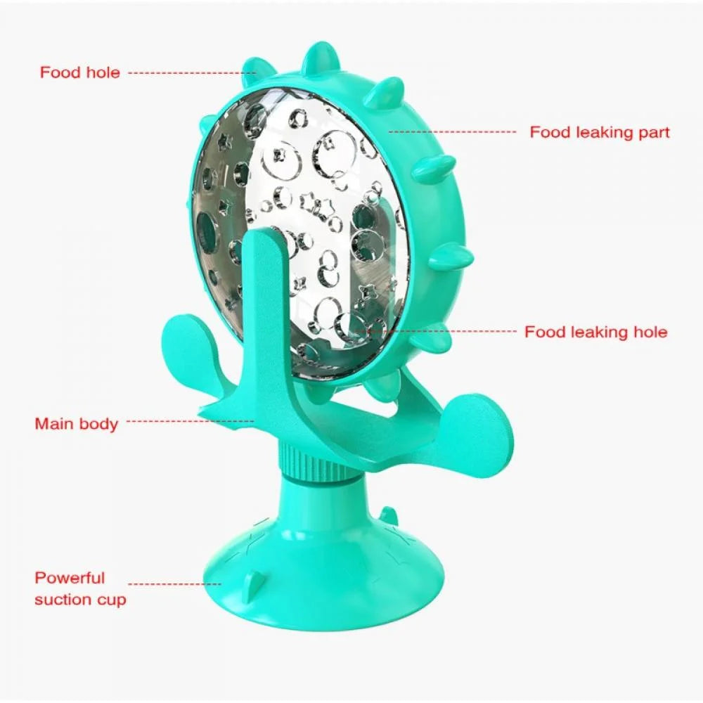 Cat Food Puzzle, Windmill Cat Toy, Turntable Food Dispenser, Multifunctional Interactive Teasing, Funny Kitten Toys Cat Leaking Food Puzzle Toy with Strong Suction Cup