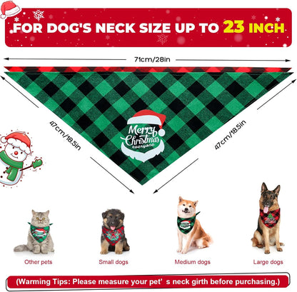 2 Pack Dog Christmas Bandana, Classic Plaid Pet Scarf Triangle Bibs Kerchief Bulk, Merry Christmas Pet Bandana Xmas Costume Accessories for Puppy Small Medium Large Dogs Cats Outfit