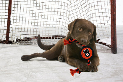NHL Philadelphia Flyers Puck Toy for Dogs & Cats. Play Hockey with Your Pet with This Licensed Dog Tough Toy Reward!