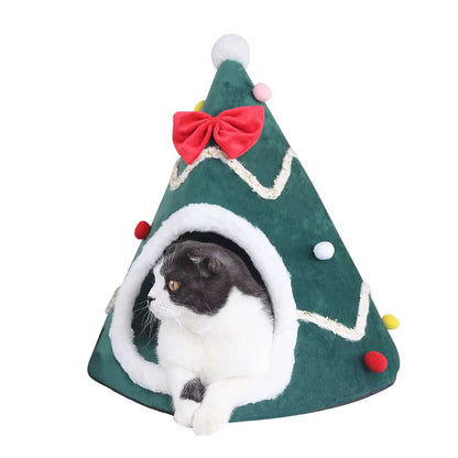 Dog Bed Christmas Tree Shape Cat Bed Winter Warm Cozy Cave Cage Portable Pets Supplies Christmas Accessories Litter Kennel