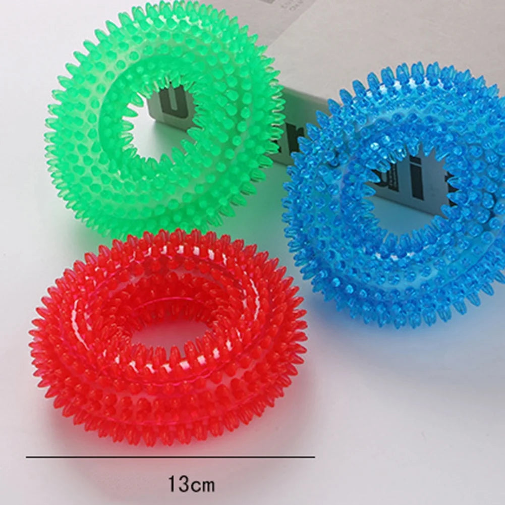 Dog Squeaky Toys, Non Toxic Dog Thorn Circle Ring Squeak Chew Toss Fetch Toys for Dogs, TPR Rubber Puppy Toys Spikey Dog Chew Toys for Small Medium and Large Dogs, Red, 1Pc