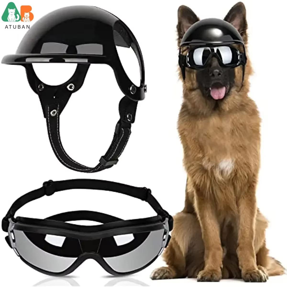 Dog Helmet and Goggles-Uv Protection Doggy Sunglasses Dog Glasses Pet Hat Motorcycle Helmets Protection for Puppy Riding