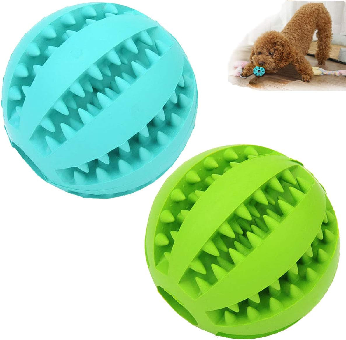 2 Pack Dog Toy Ball，Nontoxic Bite Resistant Teething Toys Balls for Small/Medium/Large Dog and Puppy Cat, Dog Pet Food Treat Feeder Chew Tooth Cleaning Ball Exercise Game IQ Training