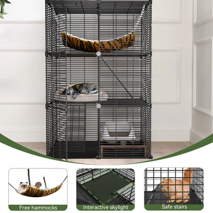 41" Large 3-Tier Cat Cage with Extra Large Hammock - Indoor Pet Playpen for 1-2 Cats, Black