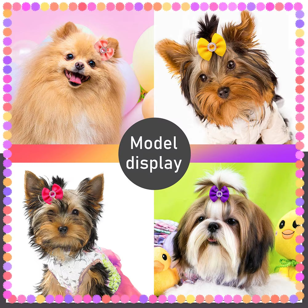 40PCS Dog Hair Bows Solid Diamond Small Dog Bows for Dogs Pets Hair Accessories Pet Dog Grooming Bows Dogs Grooming Accessories