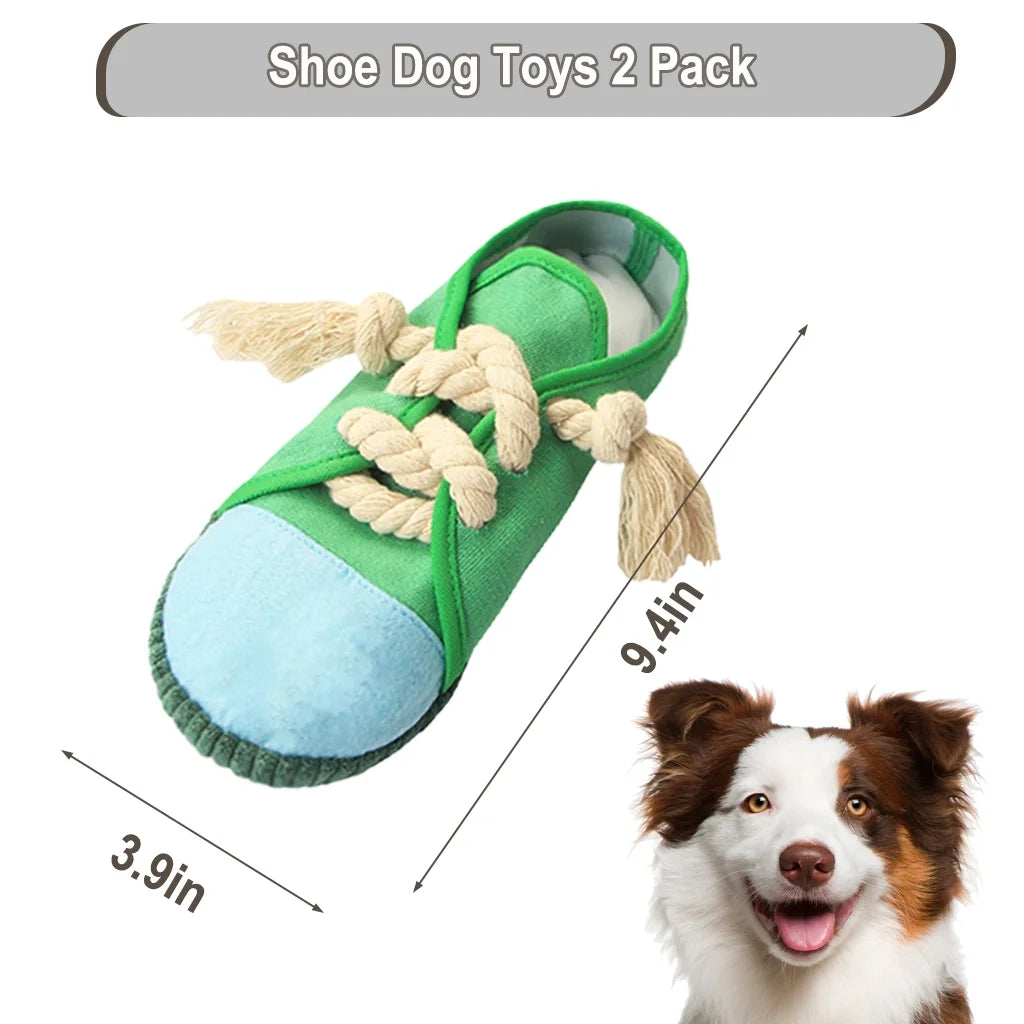 2PCS Durable Dog Shoe Toys, Interactive Squeaky Chew Shoes Toy for Puppy, Orange and Green