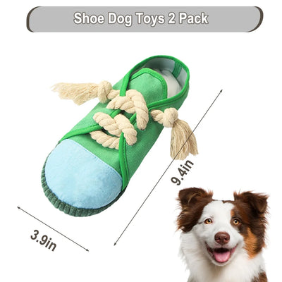 2PCS Durable Dog Shoe Toys, Interactive Squeaky Chew Shoes Toy for Puppy, Orange and Green