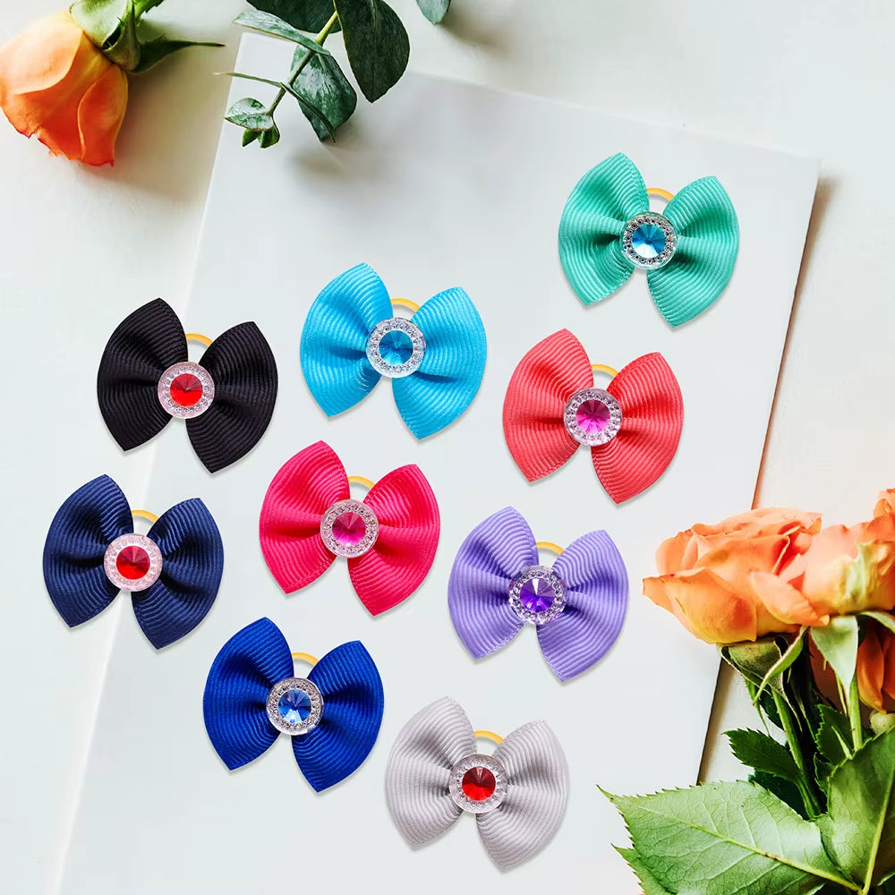 40PCS Dog Hair Bows Solid Diamond Small Dog Bows for Dogs Pets Hair Accessories Pet Dog Grooming Bows Dogs Grooming Accessories