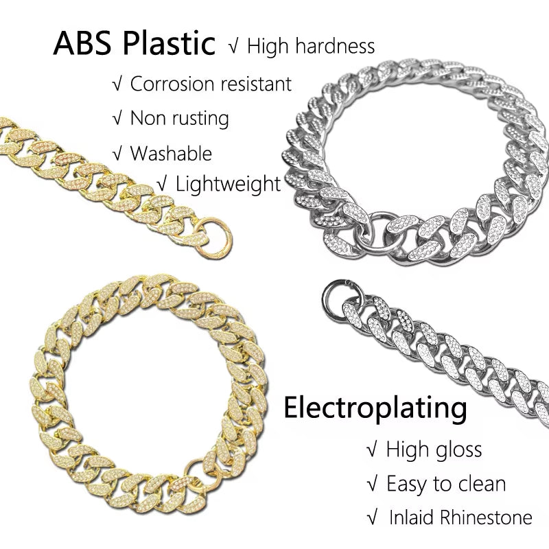 Plastics Dog Collar Chain, Diamond Inlay, Sparkle Bulldog Necklace, Cat Collars, Pet Accessories, Small, Medium, Large Dogs