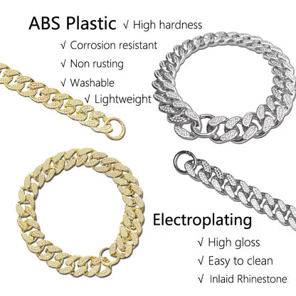 Plastics Dog Collar Chain, Diamond Inlay, Sparkle Bulldog Necklace, Cat Collars, Pet Accessories, Small, Medium, Large Dogs