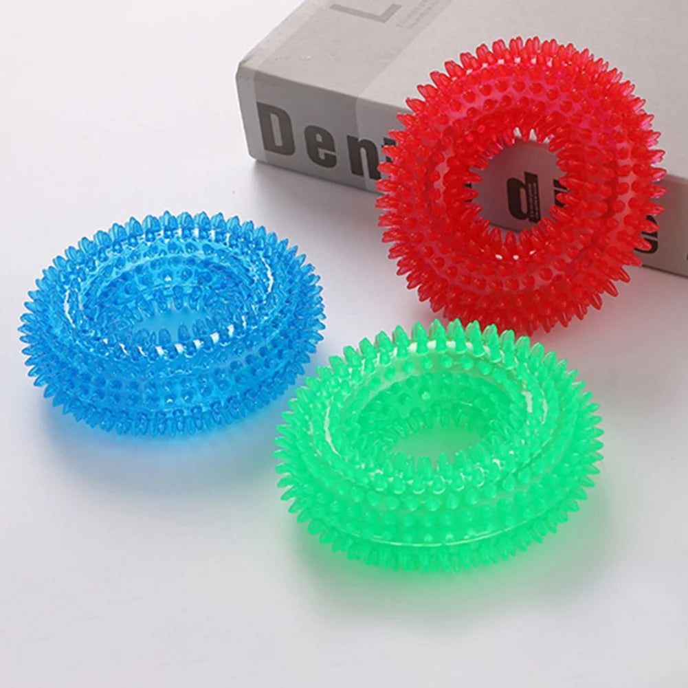 Dog Squeaky Toys, Non Toxic Dog Thorn Circle Ring Squeak Chew Toss Fetch Toys for Dogs, TPR Rubber Puppy Toys Spikey Dog Chew Toys for Small Medium and Large Dogs, Red, 1Pc
