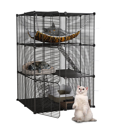 41" Large 3-Tier Cat Cage with Extra Large Hammock - Indoor Pet Playpen for 1-2 Cats, Black