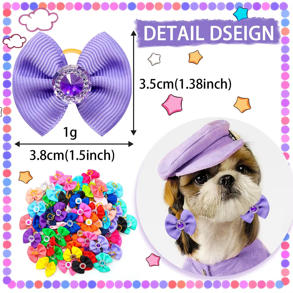 40PCS Dog Hair Bows Solid Diamond Small Dog Bows for Dogs Pets Hair Accessories Pet Dog Grooming Bows Dogs Grooming Accessories