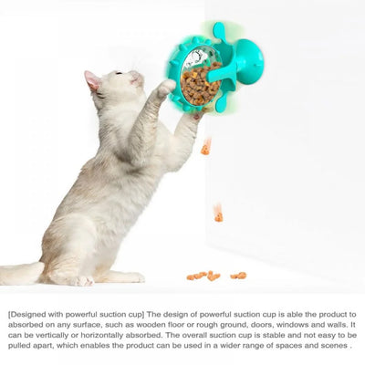 Cat Food Puzzle, Windmill Cat Toy, Turntable Food Dispenser, Multifunctional Interactive Teasing, Funny Kitten Toys Cat Leaking Food Puzzle Toy with Strong Suction Cup