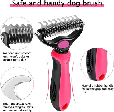 Dog Cat Dematting Comb, Pet Deshedding Brush, Double Sided Blade Dog Grooming Undercoat Rakes, Deshedding Tool for Knots Mats Tangles Removing, Pet Grooming Brush (Rose Red)