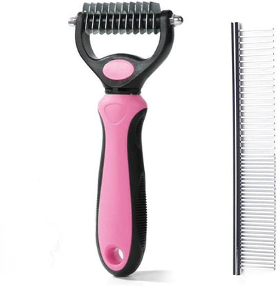Dog Cat Dematting Comb, Pet Deshedding Brush, Double Sided Blade Dog Grooming Undercoat Rakes, Deshedding Tool for Knots Mats Tangles Removing, Pet Grooming Brush (Rose Red)