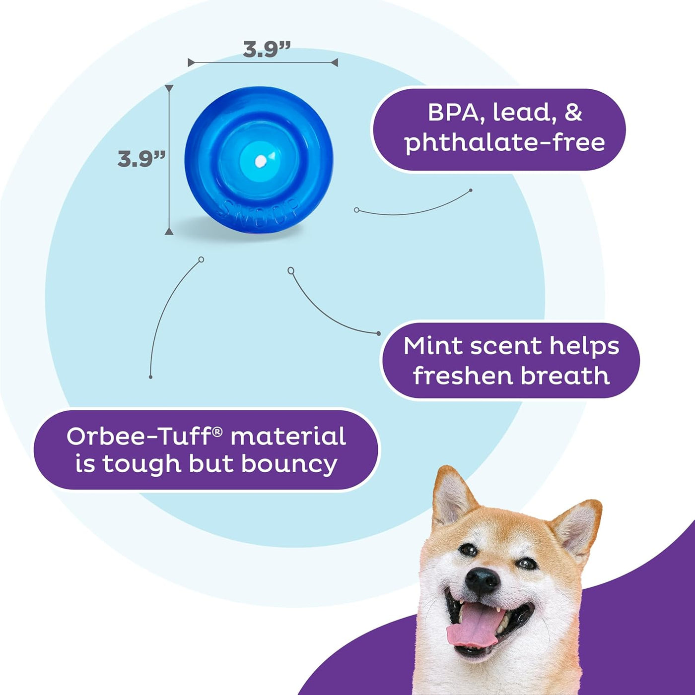 Lil' Snoop Interactive Treat Dispensing Dog Toy, Puzzle Ball Slow Feeder for Small to Medium Dogs, Mint-Scented for Mental Stimulation & Boredom Relief, Bpa-Free, 3.9-Inch, Blue