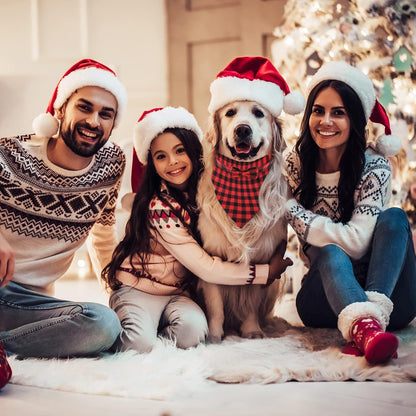 6Pcs Christmas Pet Costume Accessories Kit White Red Black Buffalo Check Plaids Dog Bandana Christmas Hat Adjustable Bow Tie Collar Pet Triangle Bib Kerchief Dog Scarf for Cat Puppy Dog, M
