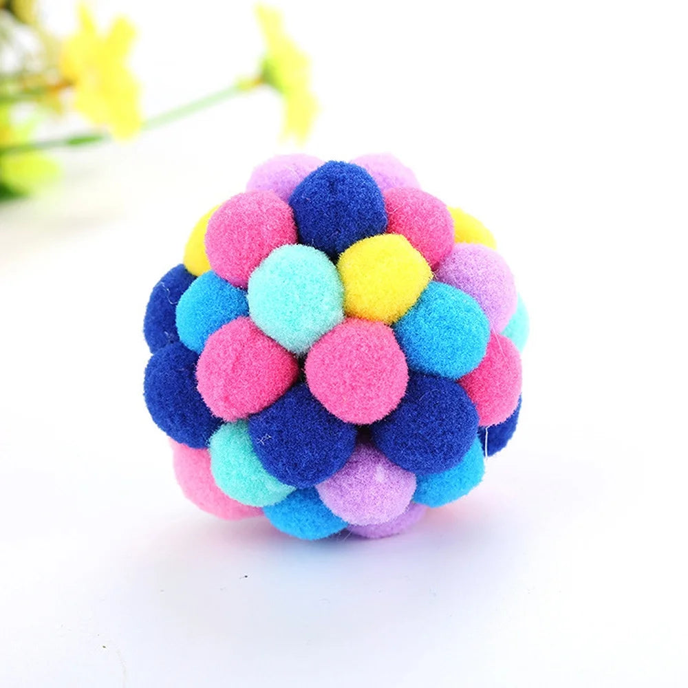 Cat Toys Ball Handmade Colorful Plush Bouncy Ball with Catnip Interactive Bell Toys for Cats Kitten Training Playing Chewing